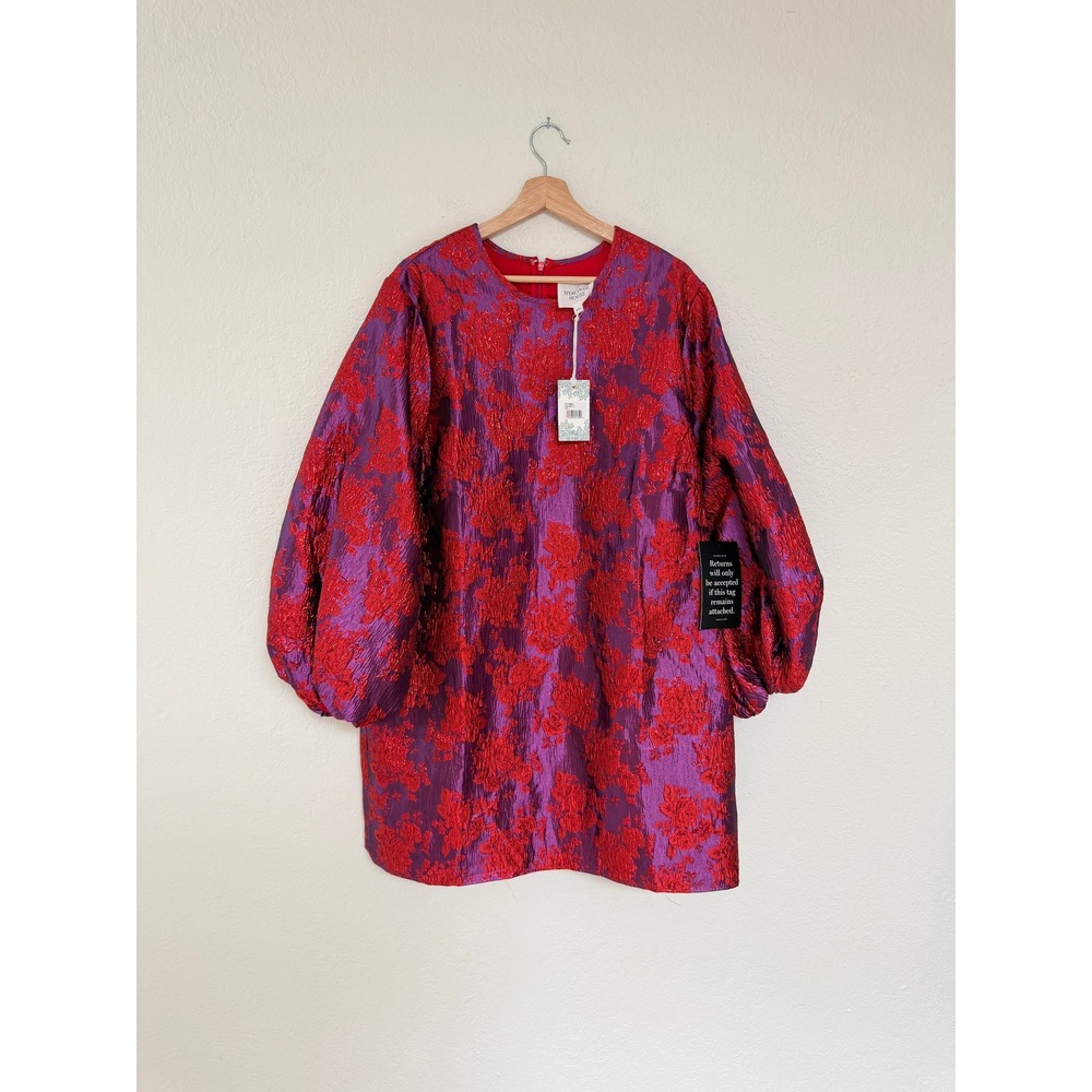 HYACINTH HOUSE Floral Brocade Mini Dress NWT Red Purple Balloon Sleeve XXL